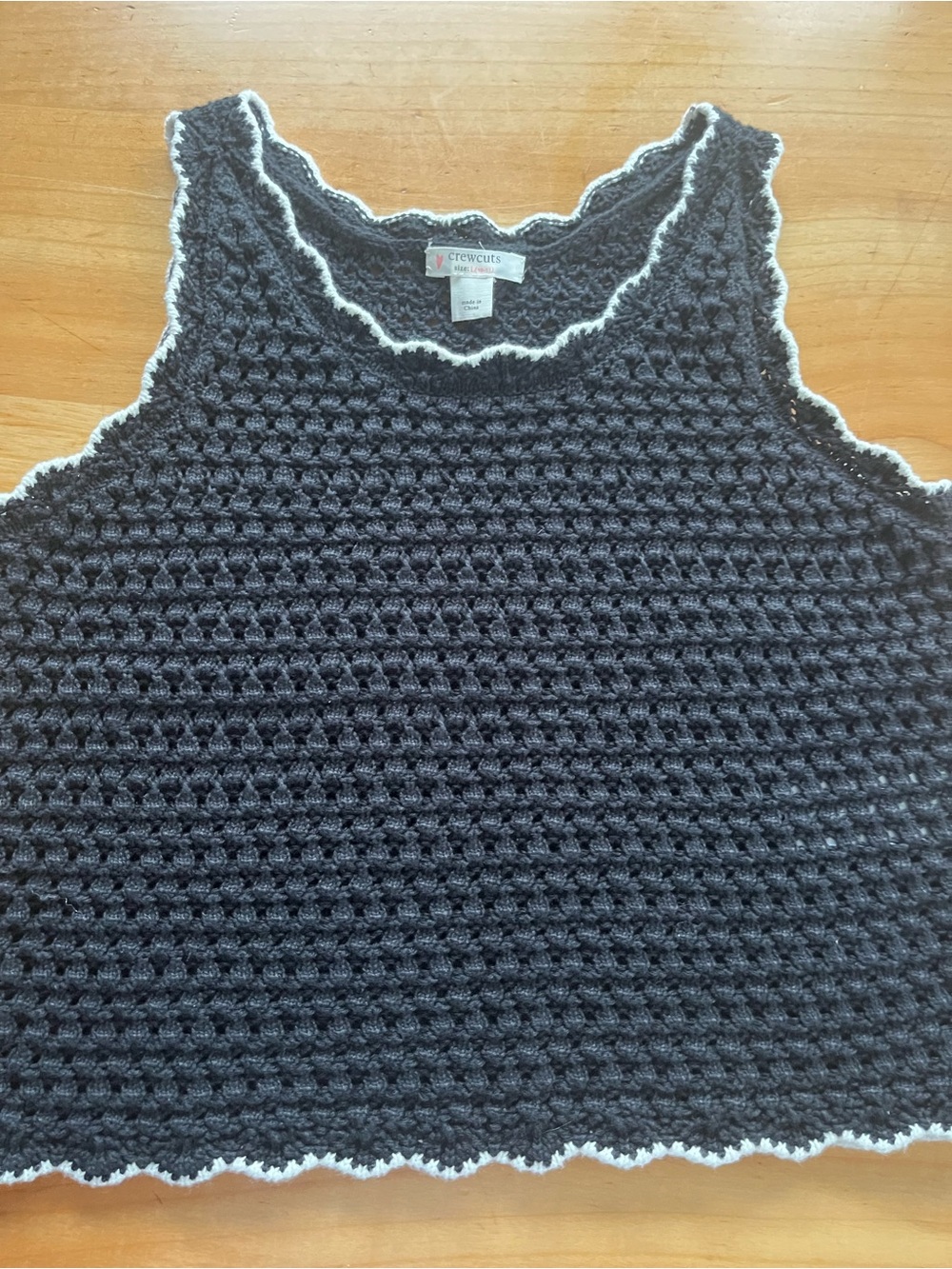Crewcuts Black Crochet Tank Sweater with White Trim